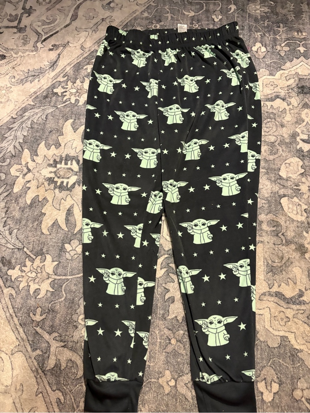 Kids Black Pajama Pants with Mint Character Print